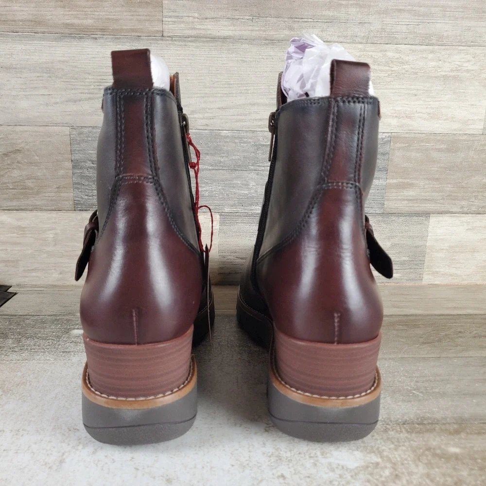 Pikolinos Sanlucar W8F Womens Ankle Boots Sz 10.5 Lead Leather Buckle Side Zip